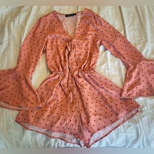 White Fox Bell Sleeve Romper w/ Tie Knot Front